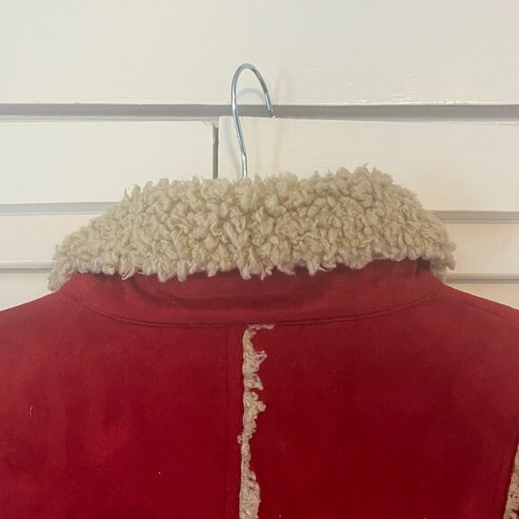 Tasha Polizzi red faux suede coat large sherpa military inspired long - Picture 11 of 16